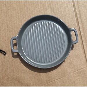 Modern Gray Ceramic Grill Pan Casserole Dish with Handles, Round Gratin Baker